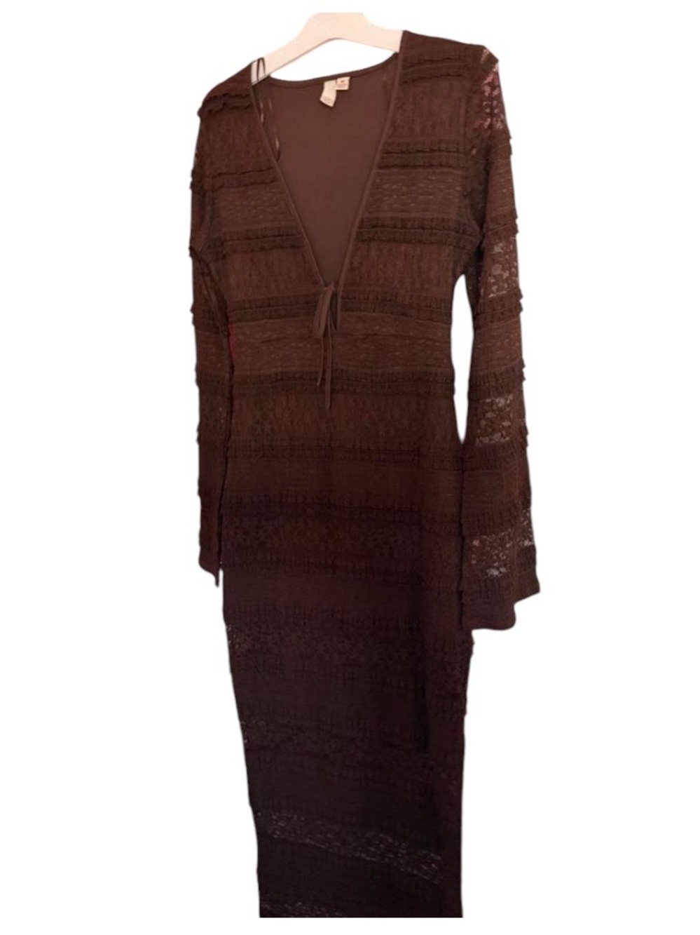 Long Sleeve Brown Lace V-Neck Women's Dress